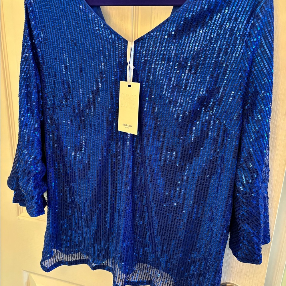Grace Karin Sparkling Blue Sequin Top size 2x